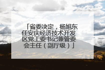 省委决定，杨旭东任安庆经济技术开发区党工委书记兼管委会主任（副厅级）